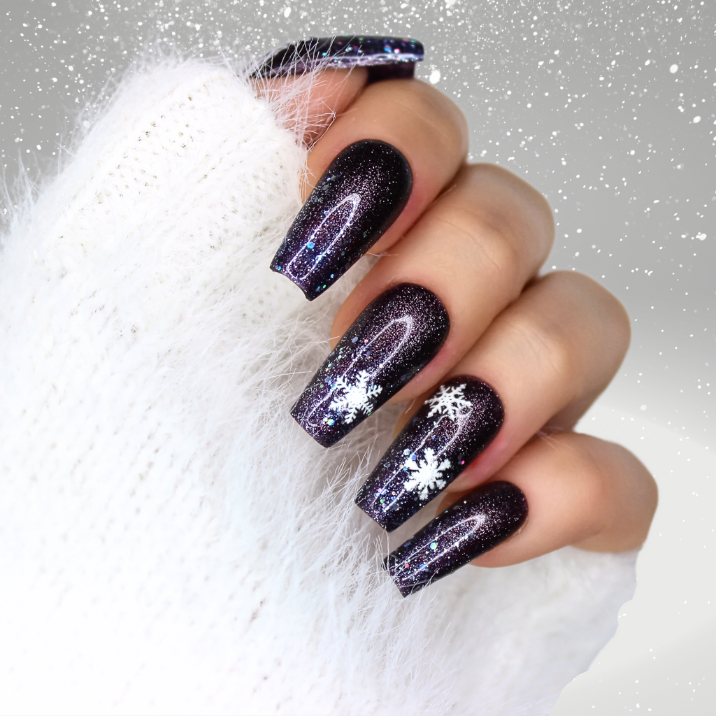 PollyTips - Midnight Snowfall Nails 5