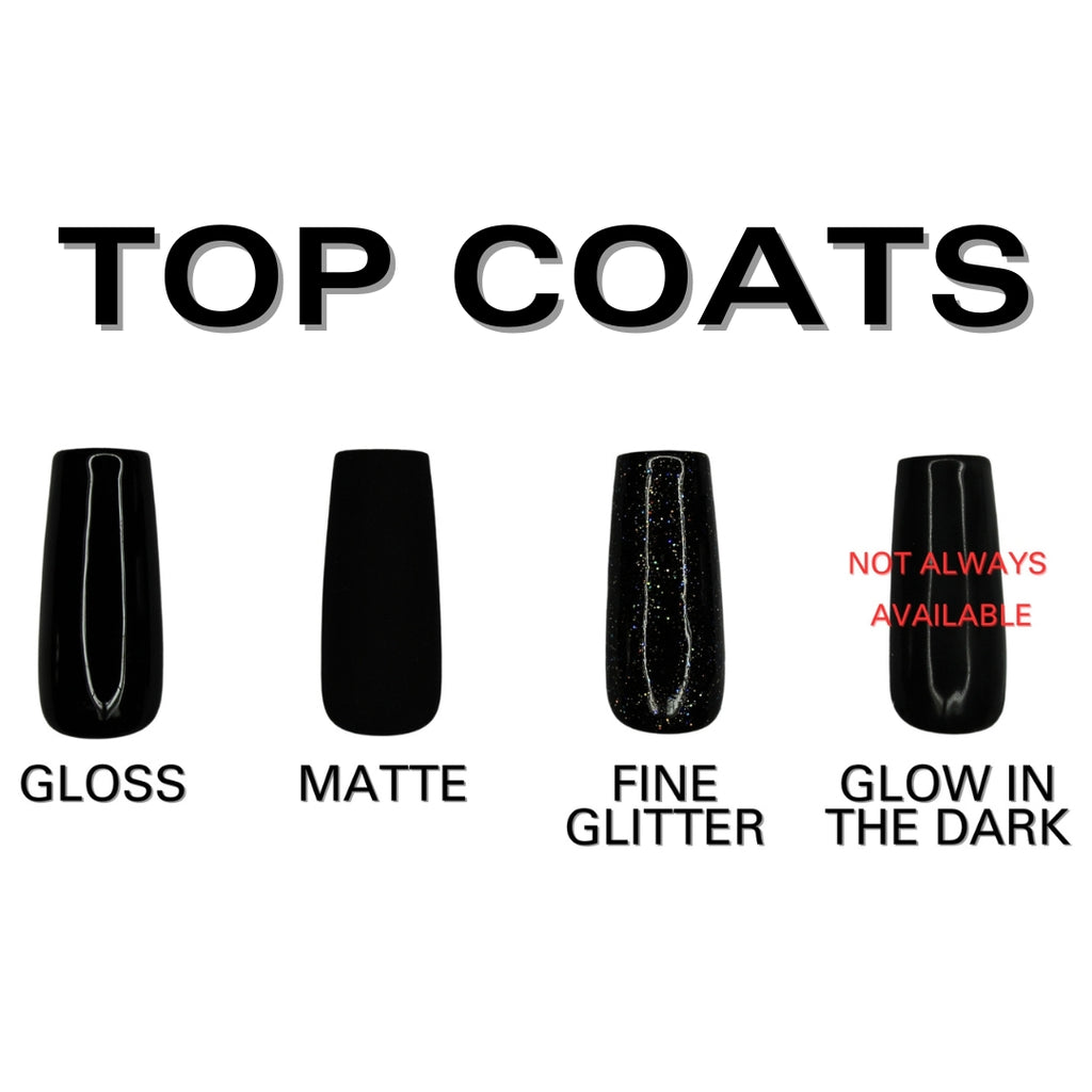 PollyTips - Top Coats (Gloss, Matte, Fine Glitter and Glow In The Dark).